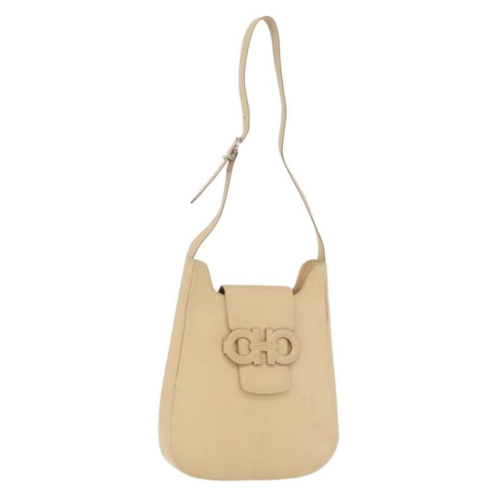 Salvatore Ferragamo Leather Gancini Shoulder Bag Beige